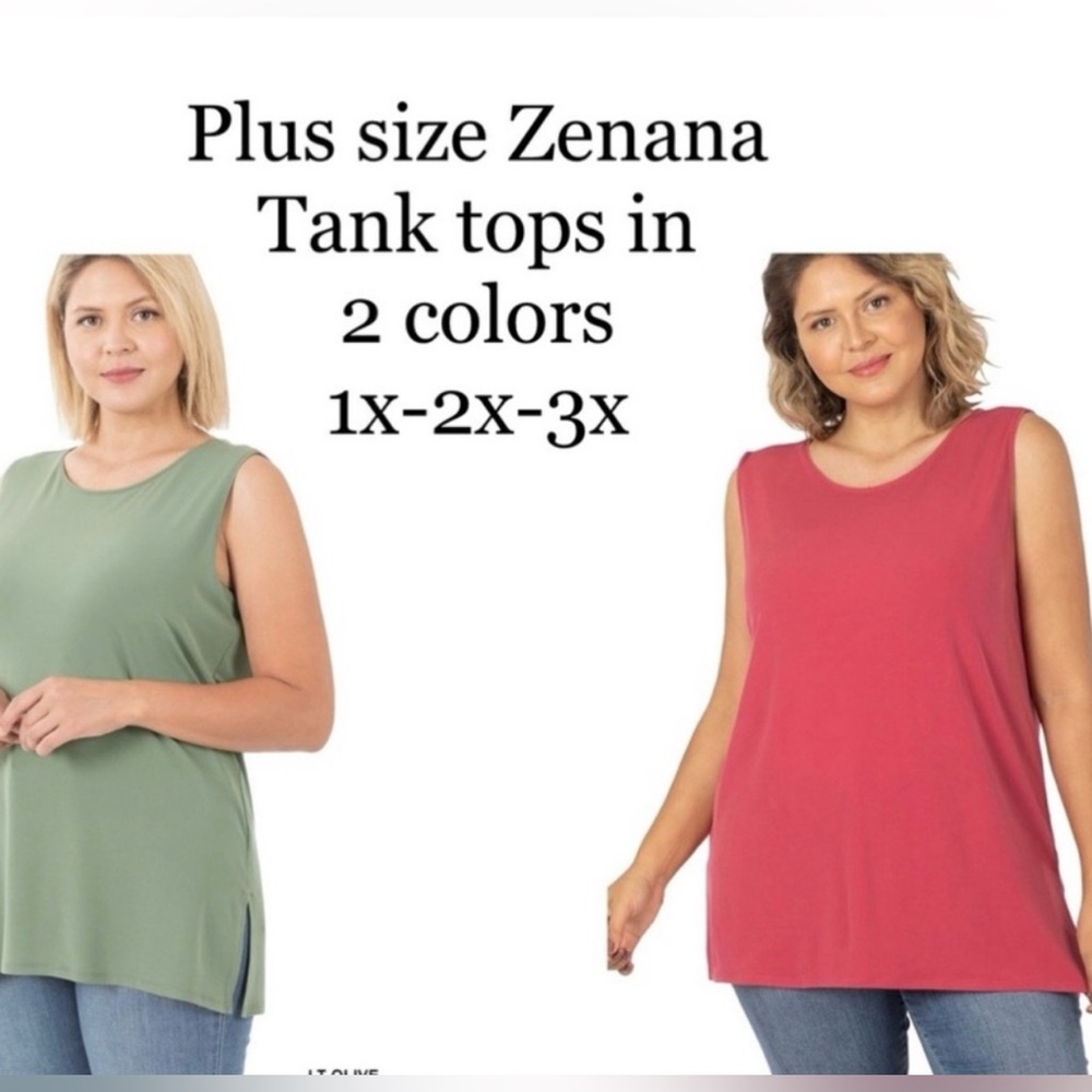 Zenana Outfitters Plus Size Tank Tops - Green and Rose